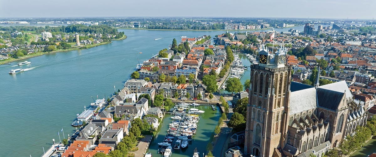 An aerial view over Dordrecht, Netherlands